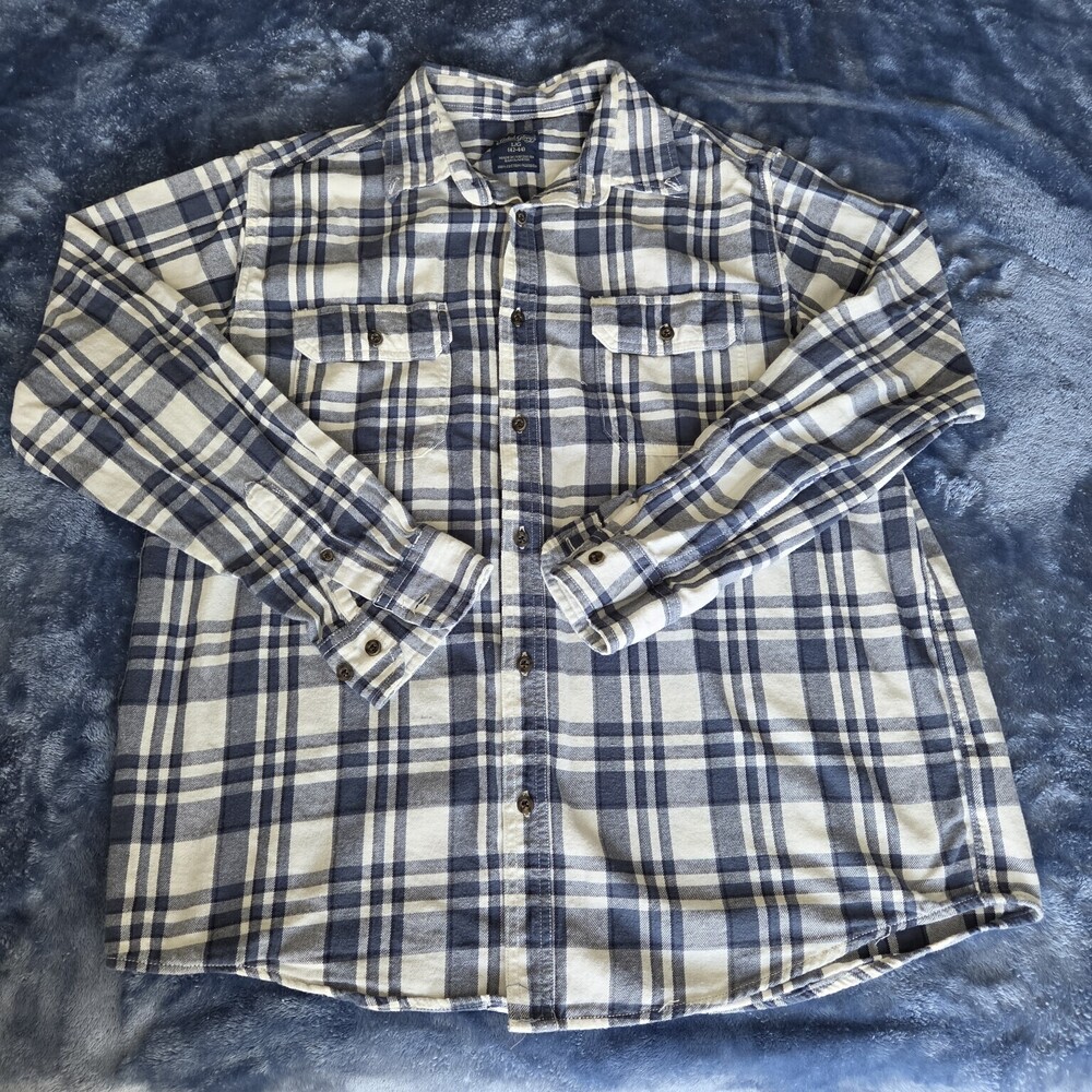 Faded Glory Men's L 42-44 Blue White Plaid Flannel Button Down Shirt
